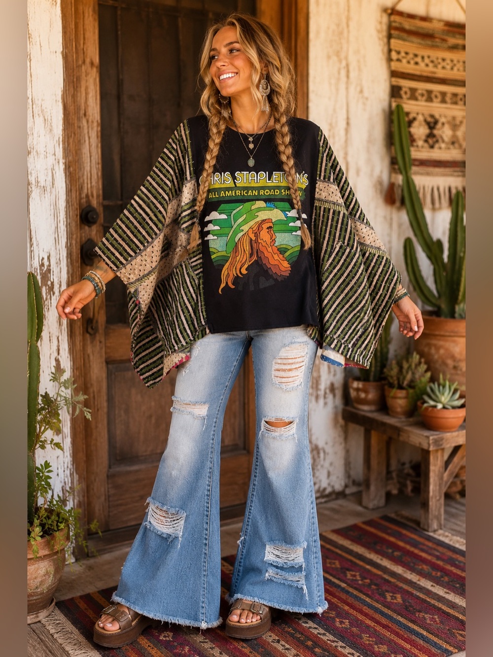 CHRIS STAPLETON Oversized Poncho-Style Top  Handmade OOAK Boho